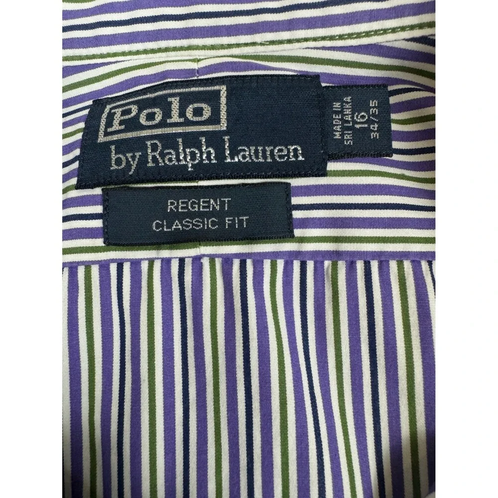 Polo Ralph Lauren Regent Classic Fit Mens 16 34/35 Purple Green Striped Shirt